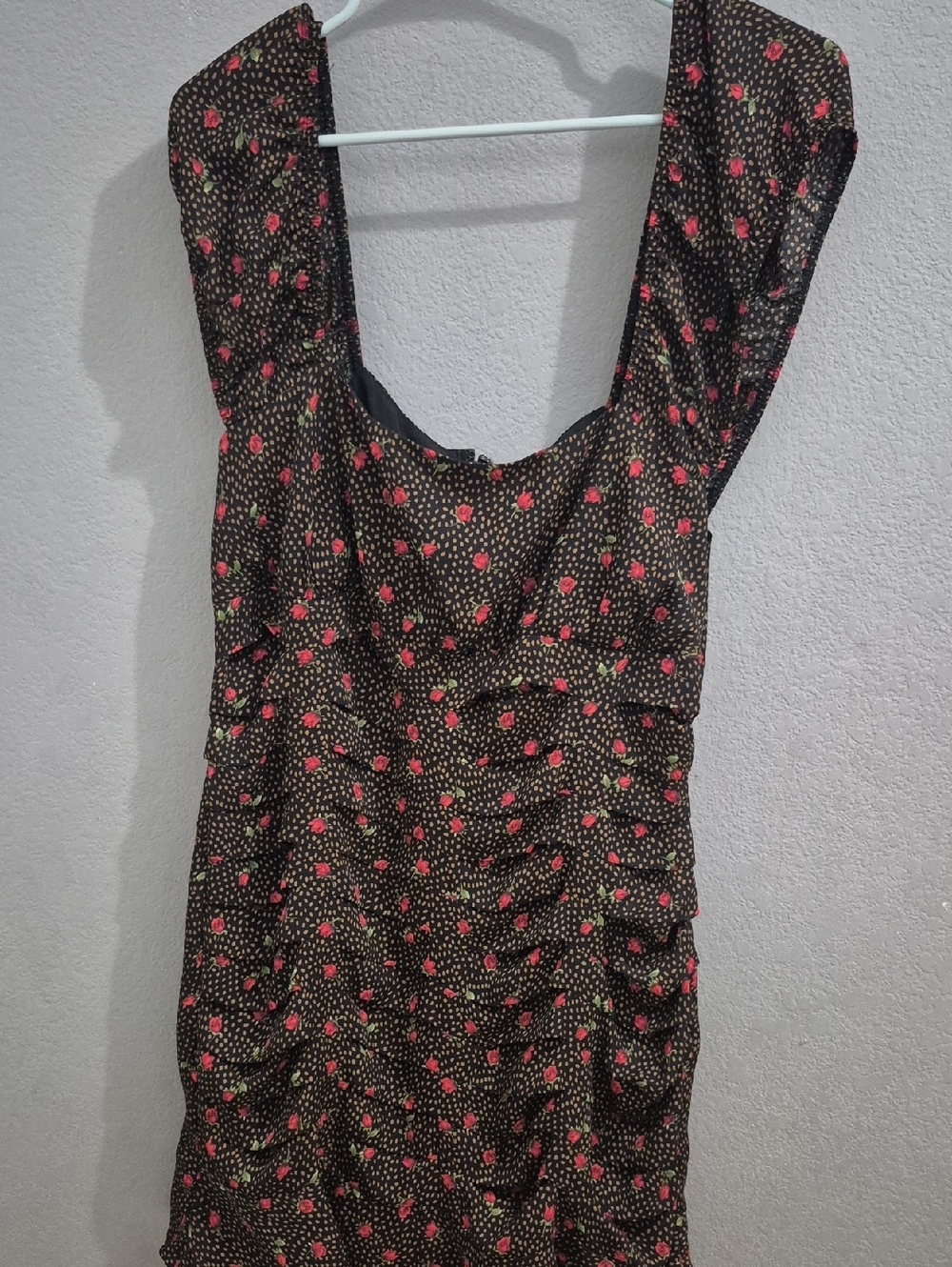 Lulu's Black Dress with Pink and Green Floral Print